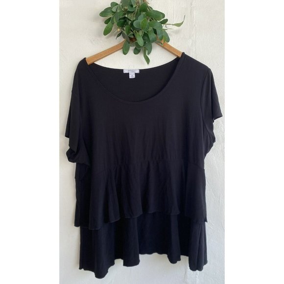 COPY - Dress Barn Top Short Sleeve Black Layered Plus Size 3X Scoop Neck Slinky - Picture 1 of 9